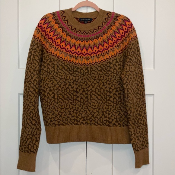 Brooks Brothers Orange and Brown Crew Neck Sweater with Fair Isle Pattern - Picture 1 of 3